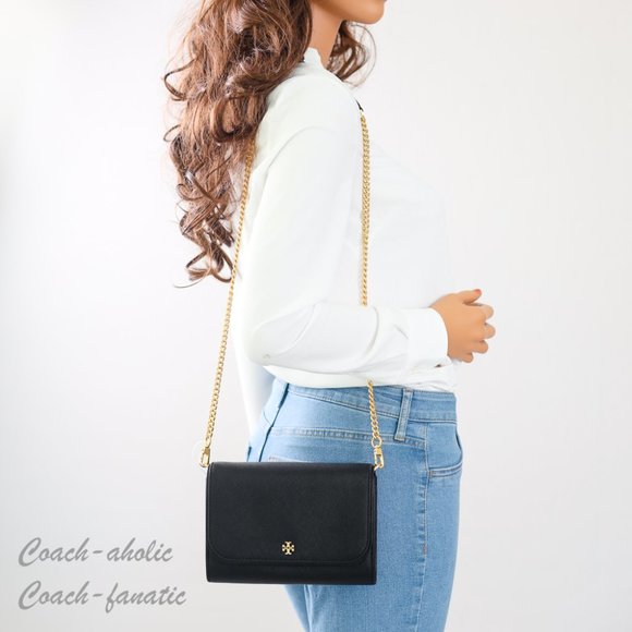 NWT Tory Burch Emerson Chain Wallet Leather Crossbody in Black - Picture 2 of 13